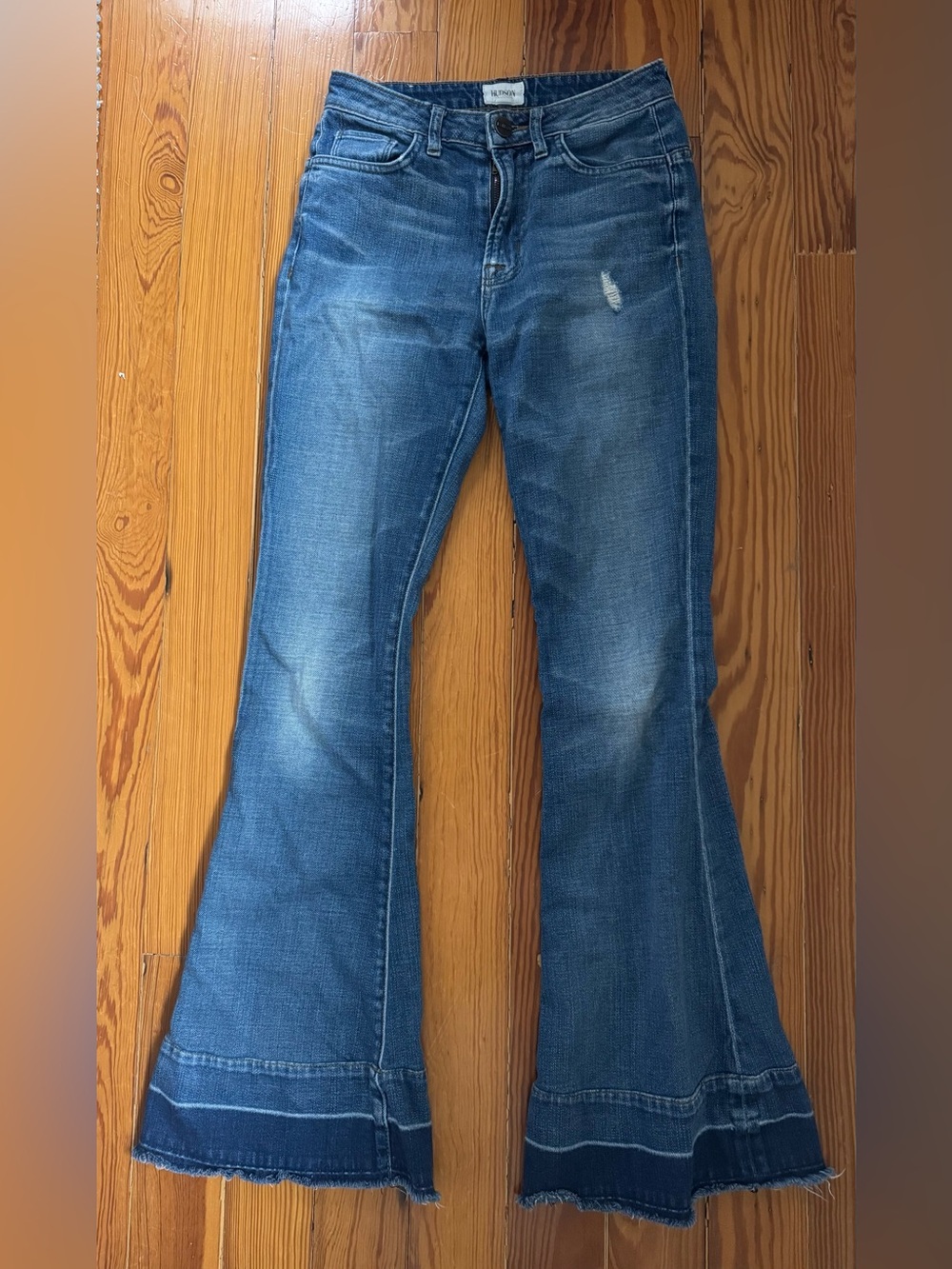 Hudson Jeans Blue Flare Jeans with Frayed Hem